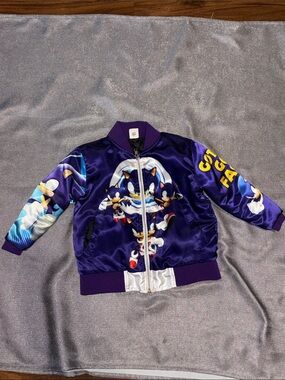 Custom Sonic Themed Purple Satin Bomber Jacket size 2/3T